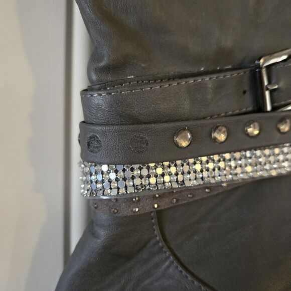 Vanity Gray Studded Rhinestone Knee High Boots Heeled Size 8.5 Alla VT - Picture 11 of 15